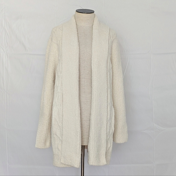 Barefoot Dreams Cardigan Cabin Cable CozyChic Knit Shawl Collar Cream L NWT - Picture 5 of 13